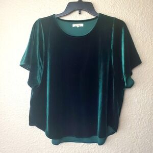Madewell Women's Velvet Butterfly Top Size M Emerald Green Casual‎ Relaxed